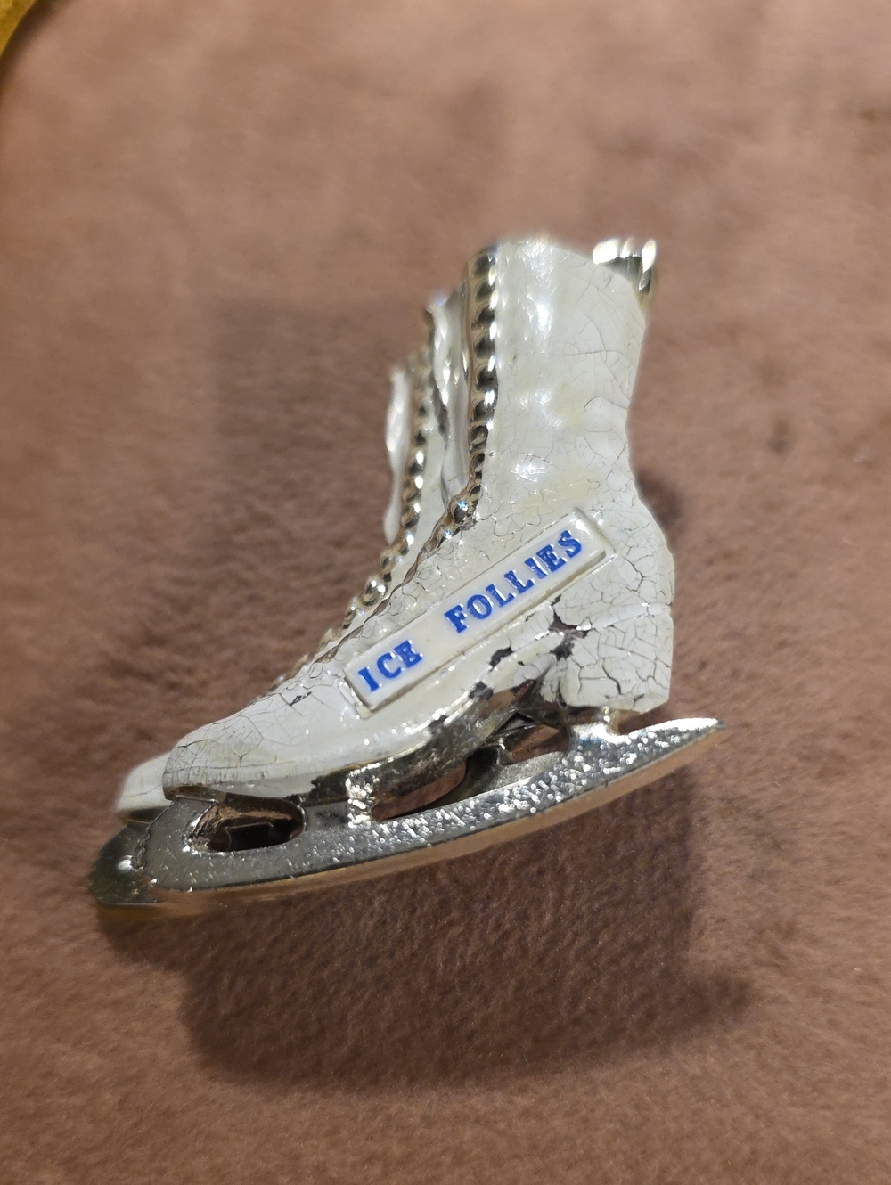 Vintage Ice Follies Souvenir Ice Skate Brooch Pin 1.75”